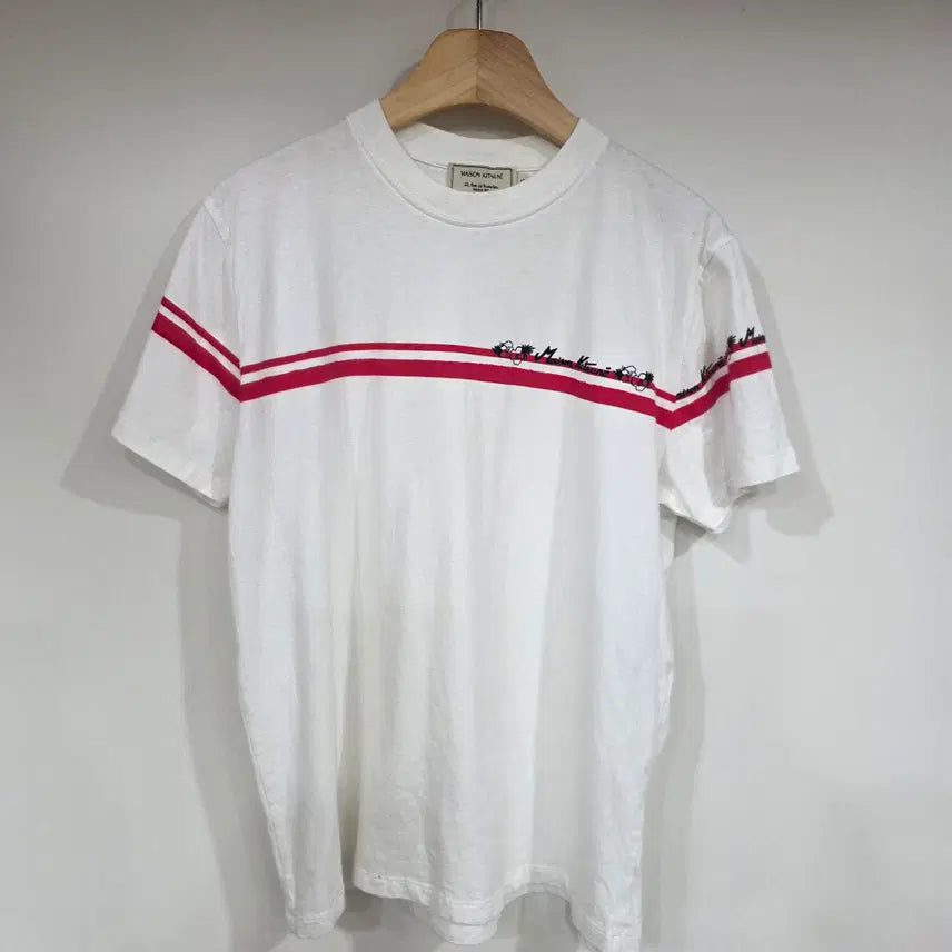 [BUNJANG] Maison Kitsuné White Stripe Short Sleeve T-Shirt / 메종키츠네 화이트 스트라이프 반팔티