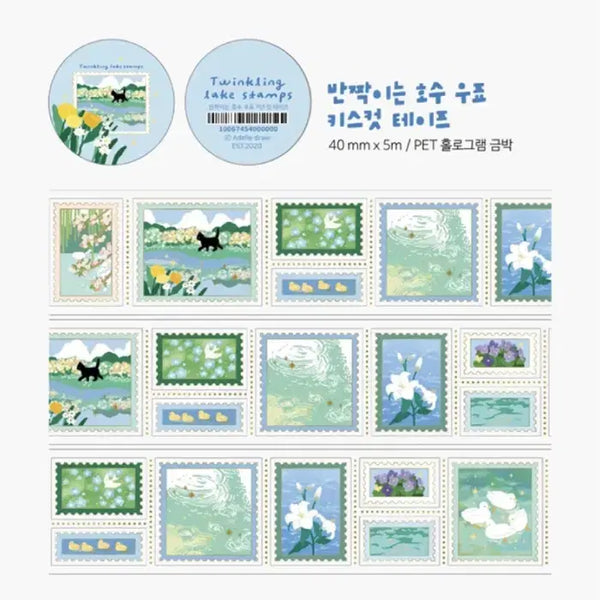 [BUNJANG] Adeli Draw Sparkling Lake Stamp Kiss Cut Sticker / 아델리드로우 반짝이는 호수 우표 키스컷