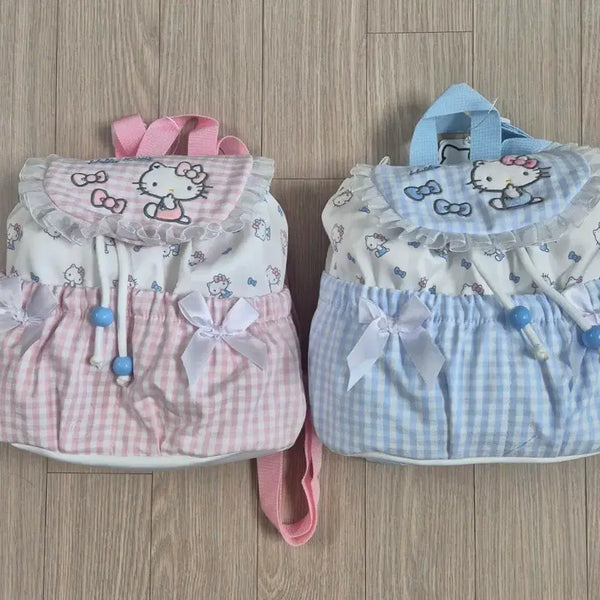 [BUNJANG] Hello Kitty Pastel Plaid Backpack Pink/Blue / 헬로키티 파스텔톤 체크가방 백팩 핑크/블루