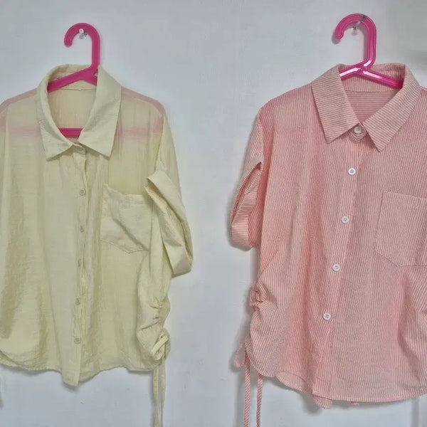 [BUNJANG] Women's Short Sleeve Shirring Blouse / 여성복 여름용 반팔 셔링 남방