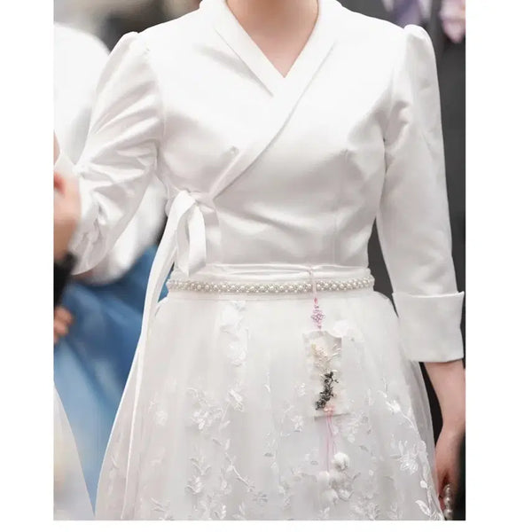[BUNJANG] SUGA dress Hanbok Dress Set with Full Underskirt, Handbag, and Flower Headband / 슈가드레스 한복 드레스+풍성속치마+핸드백+꽃헤어밴드 풀세트