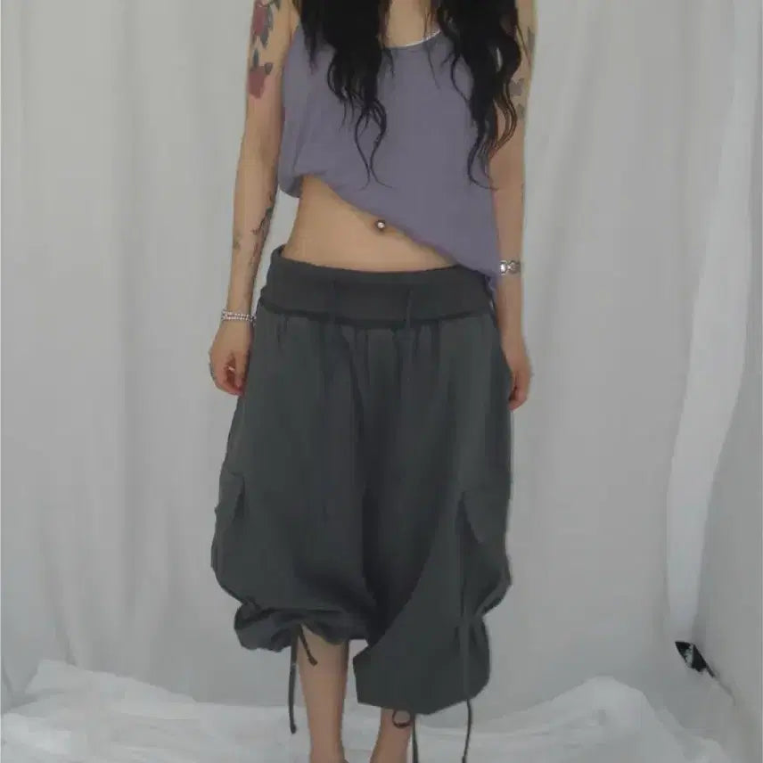 [BUNJANG] Band Folding Bermuda Cargo 7-Part Pants Charcoal Gray Balloon Pants / 밴드폴딩 버뮤다 카고 7부 팬츠 차콜그레이 벌룬 바지