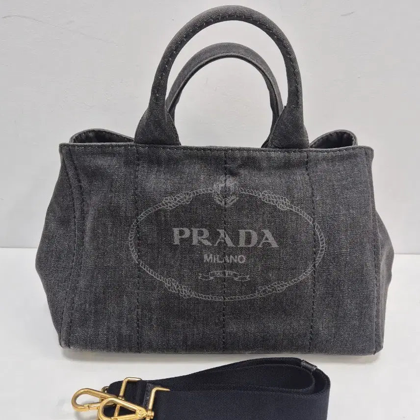 [BUNJANG] Prada Denim Canapa Tote Bag & Shoulder Bag Black / 프라다 데님 카나파 토트백&숄더백 블랙