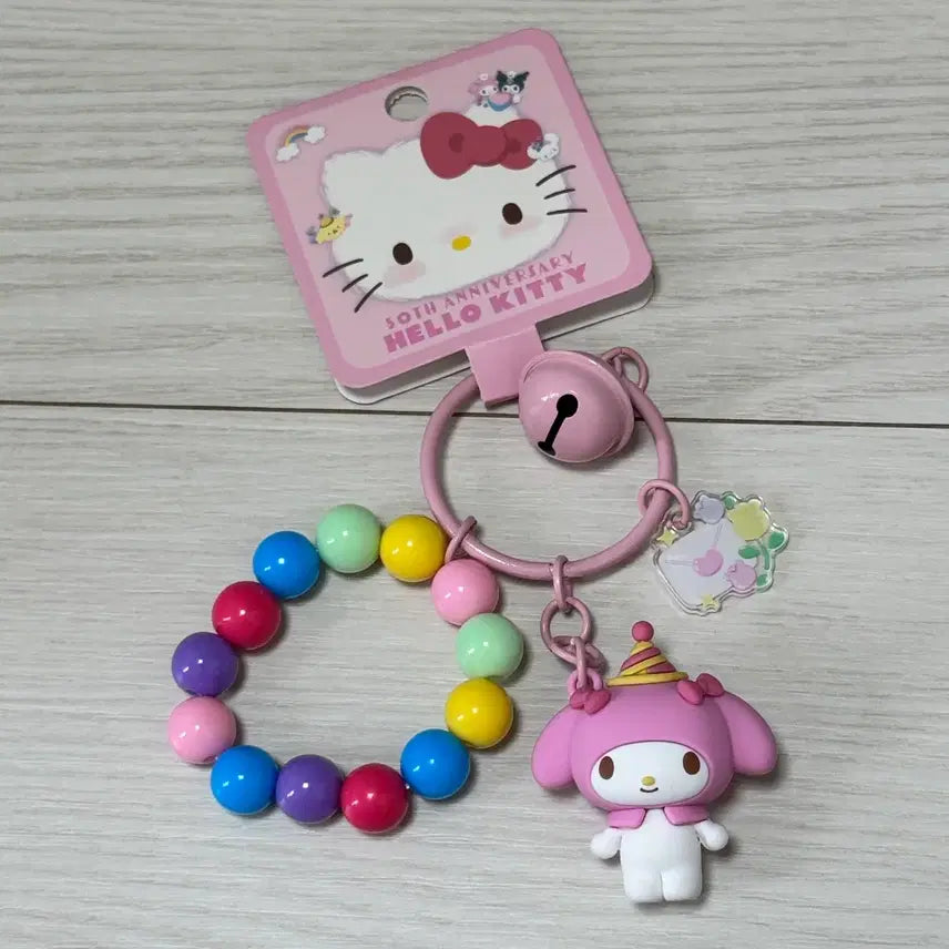 [BUNJANG] Sanrio My Melody & Hello Kitty 50th Anniversary Beaded Keychain / 마이멜로디/산리오 헬로키티 50주년 키링