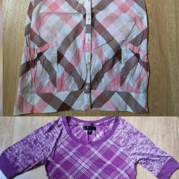 [BUNJANG] Purple Check Short Sleeve T-shirt & Check Short Sleeve Shirt Bundle (Size 90) / (새상품)보라색 체크 반팔티와 체크 반팔남방 2개일괄판매 90사이즈