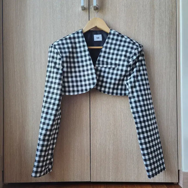 [BUNJANG] nob Check Bolero Jacket (Small Check Ver.) / nob 꼬미 체크 볼레로 자켓 (잔체크.ver)