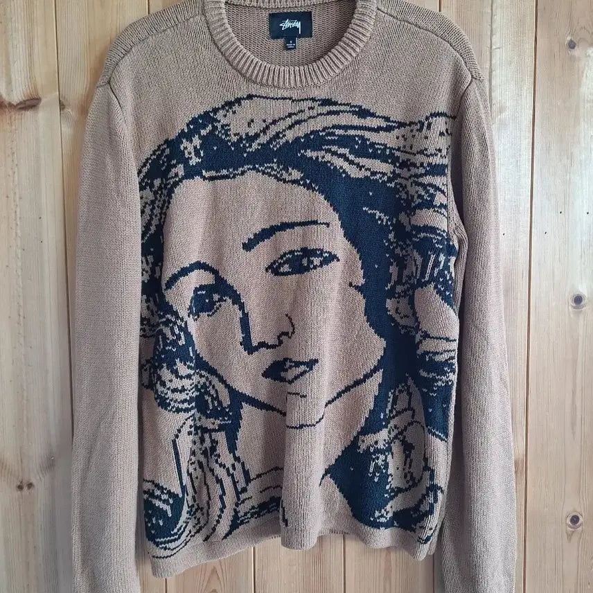 [BUNJANG] Stussy Big Face Jacquard Knit Sweater Beige Size S / 스투시 빅페이스 자카드 니트 스웨터 베이지 S사이즈 정품