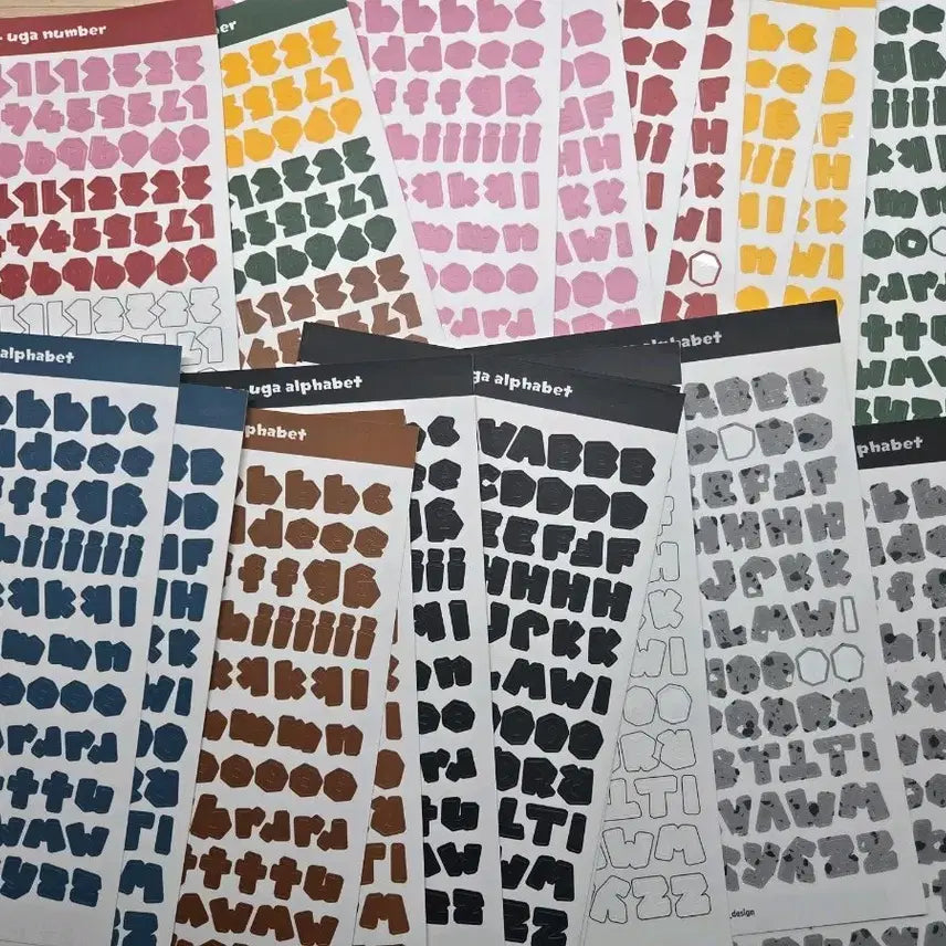 [BUNJANG] Alphabet & Number Sticker Set (20 Sheets) / 다꾸 우가우가 알파벳 숫자 스티커 20장 일괄