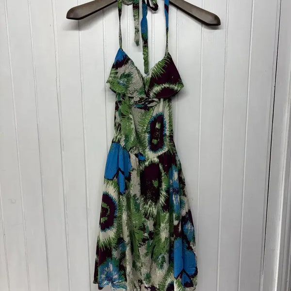 [BUNJANG] Satin Halterneck Pattern Mini Dress / 새틴 홀터넥 패턴 원피스 44-66 ㅡ0703