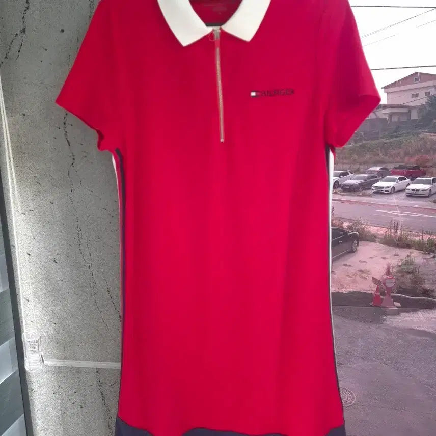 [BUNJANG] Tommy Hilfiger Women's Short Sleeve Midi Dress Red / 타미힐피거 여성 반팔 원피스 레드