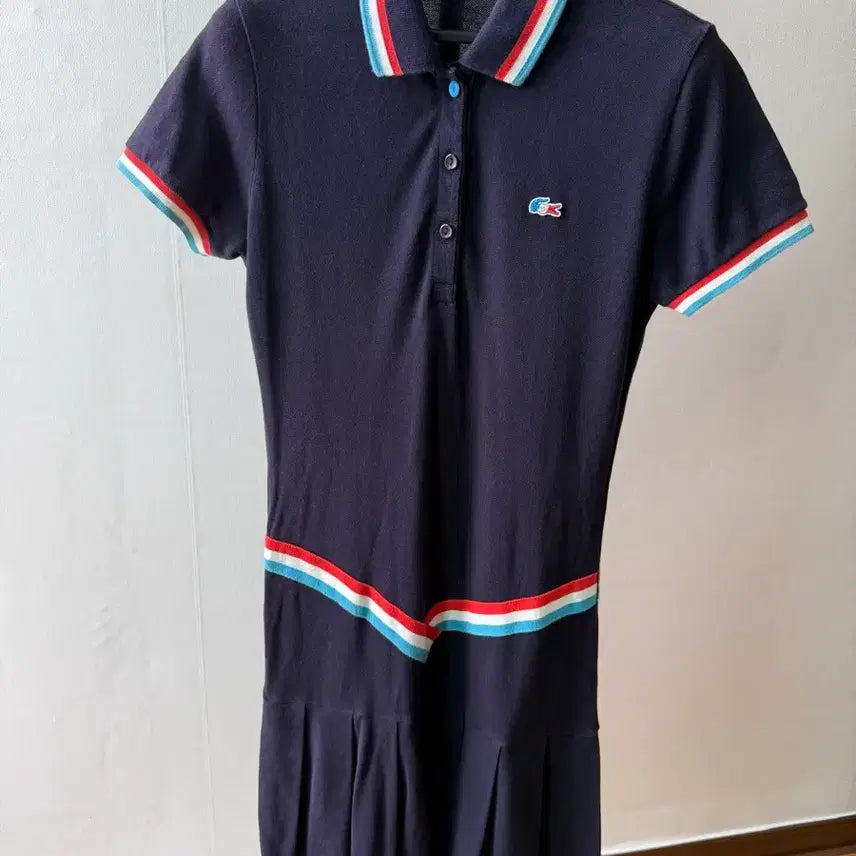 [BUNJANG] Lacoste Navy Polo Dress with Tricolor Trim / 라코스테 네이비 카라원피스