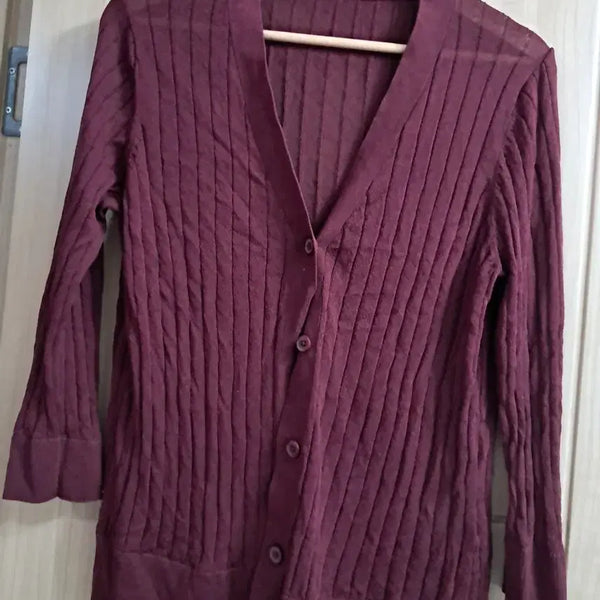 [BUNJANG] Wine V-Neck Cardigan / 와인색 브이넥 가디건