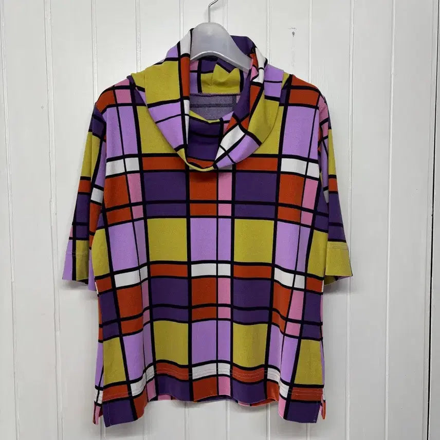 [BUNJANG] Mondrian Pattern Spandex Short-Sleeve T-Shirt - Women's Size 77 / 몬드리안 스판 반팔 여성77 ㅡ0703