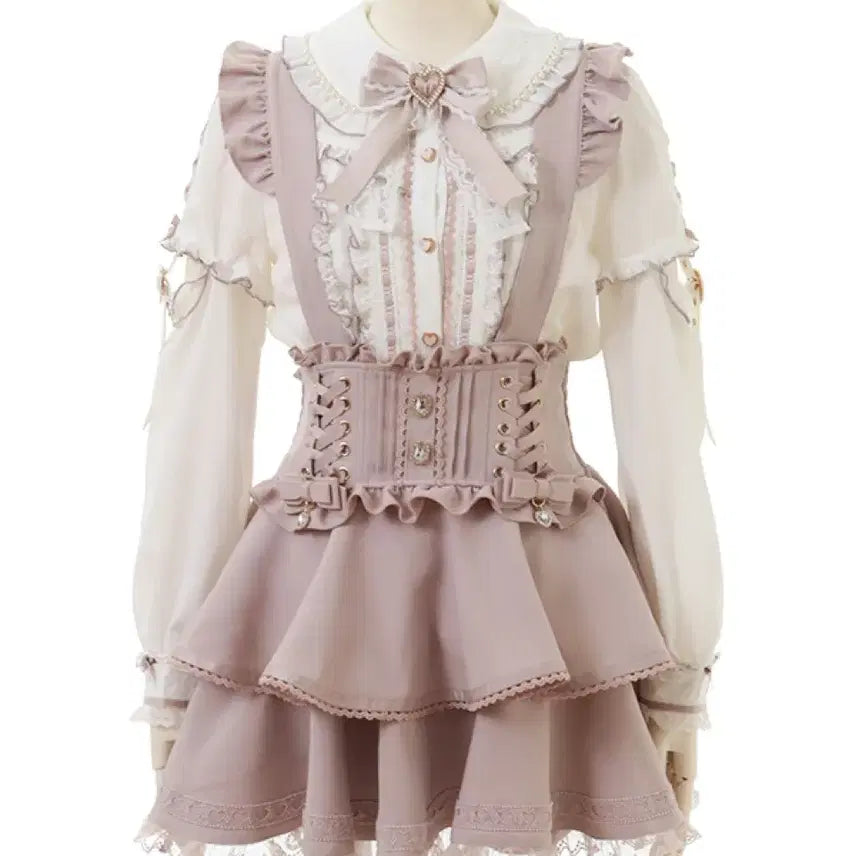 [BUNJANG] Lizlisa Suspender Tiered Skirt Pink / 리즈리사 서스펜더 티어드 스커트 핑크 양산형 지뢰계