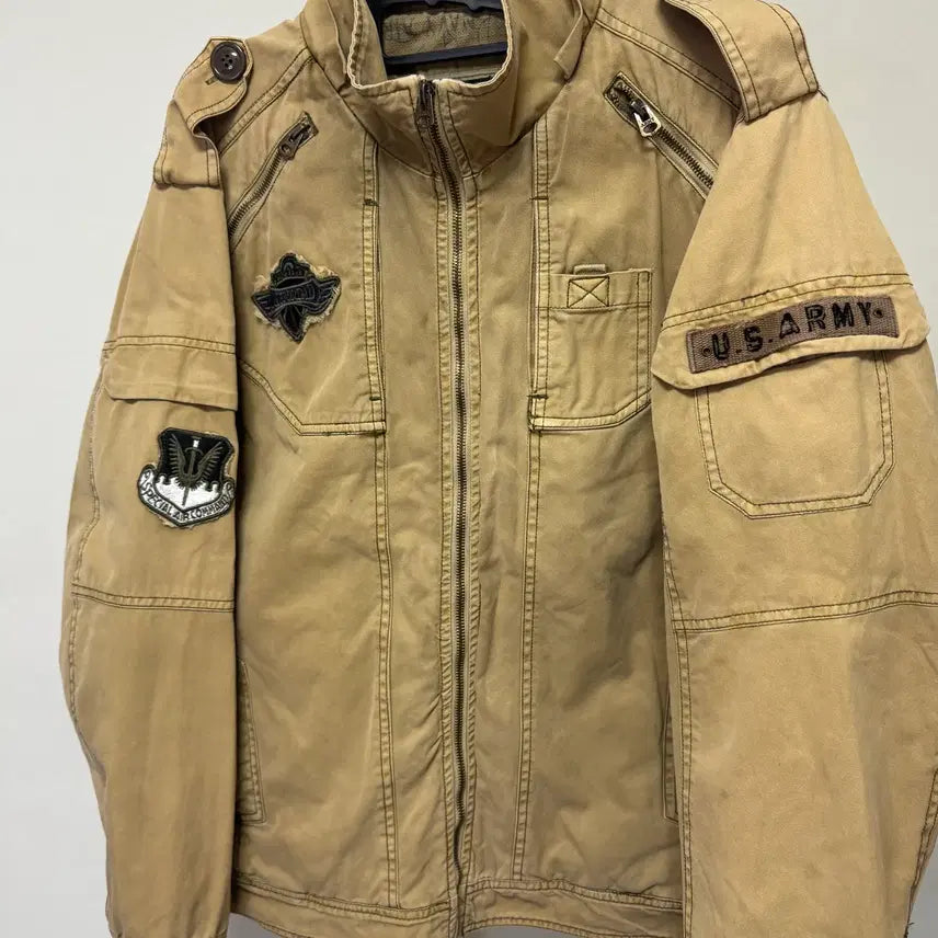 [BUNJANG] U.S. ARMY Military Washed Jacket Beige XXL / U.S. ARMY 패치 밀리터리 워시드 자켓 베이지 XXL