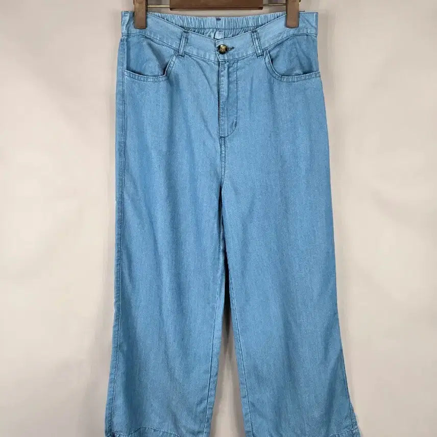 [BUNJANG] Leaderjack Women's Back Elastic Thin Denim Wide Summer Crop Jeans / [무료배송]리더잭 F 여성 뒷 밴딩 얇은 데님 와이드 여름 크롭 청바지