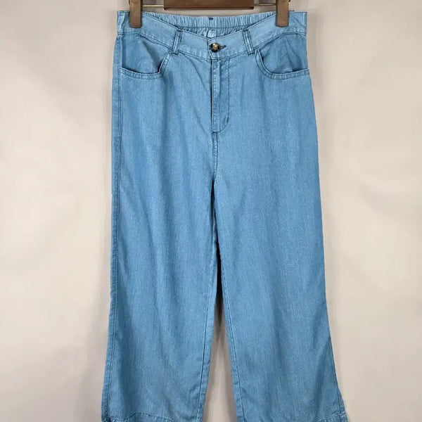 [BUNJANG] Leaderjack Women's Back Elastic Thin Denim Wide Summer Crop Jeans / [무료배송]리더잭 F 여성 뒷 밴딩 얇은 데님 와이드 여름 크롭 청바지