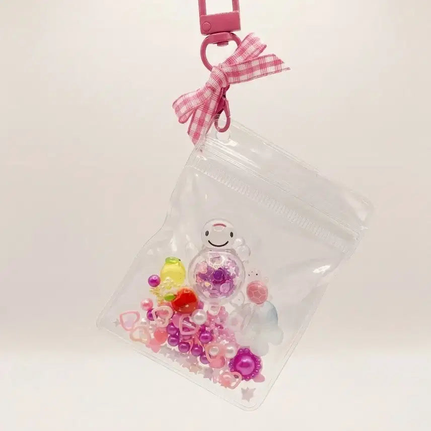 [BUNJANG] Charming's Handmade Beaded Pouch Shaker Keyring - Pink / [키링] 행운의 비즈 파우치 쉐이커 키링 (반짝반짝 야광)/ 핑크