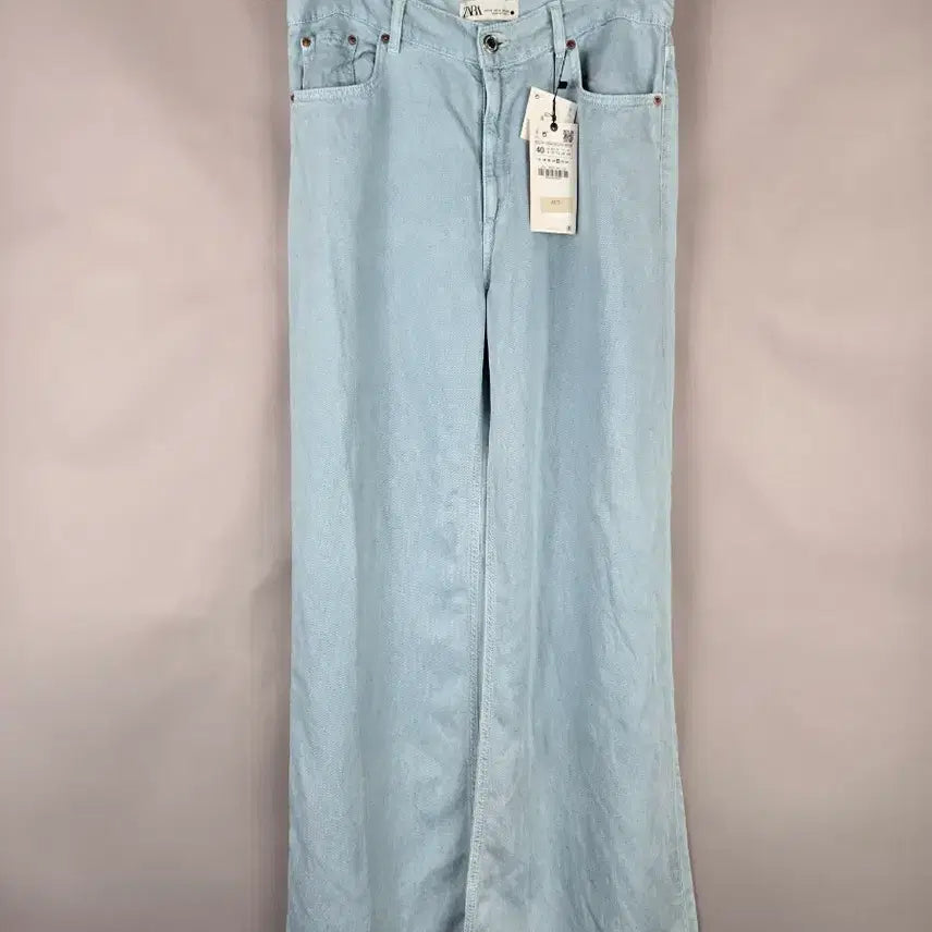[BUNJANG] Zara Lyocell Wide Leg Denim Pants UK 12 / [무료배송]새상품 자라 UK12 리오셀 와이드 데님 팬츠 얇은 청바지