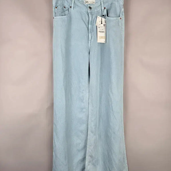 [BUNJANG] Zara Lyocell Wide Leg Denim Pants UK 12 / [무료배송]새상품 자라 UK12 리오셀 와이드 데님 팬츠 얇은 청바지