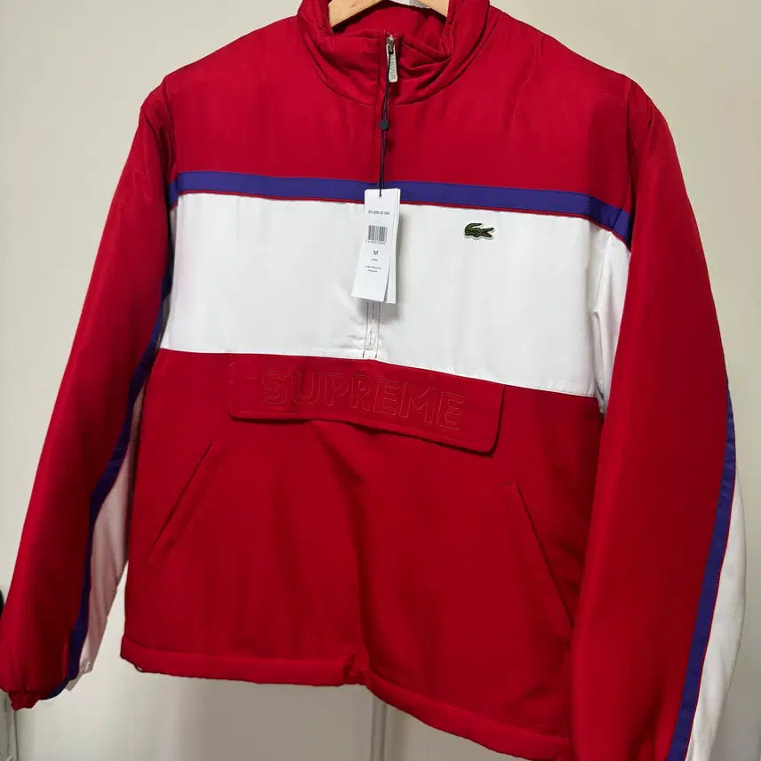 [BUNJANG] Supreme Lacoste 19FW Padded Anorak Pullover Red M / [택채 새상품] 슈프림 라코스테 19FW 패딩 아노락 풀오버 (레드/M)