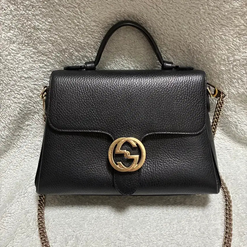 [BUNJANG] Gucci Black Leather Interlocking G Tote Bag / (정품)구찌 블랙 레더 인터로킹 G 토트백