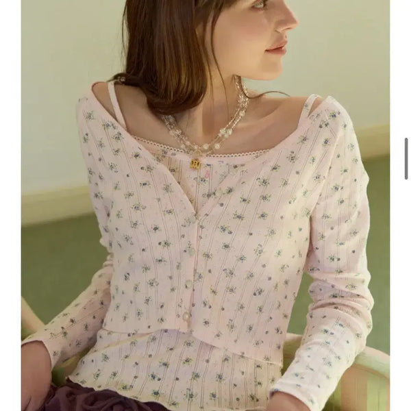 [BUNJANG] DEWL Flower Sleeveless and Cardigan Set / 듀엘 플라워 슬리브리스 나시 가디건 세트 55 사이즈