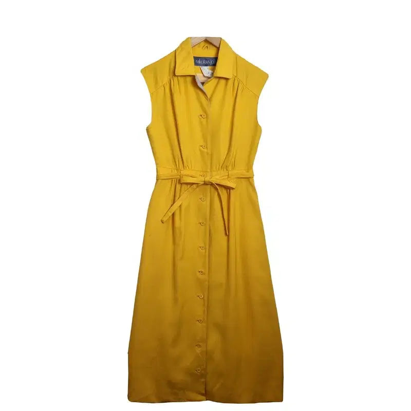 [BUNJANG] MIKURANJOLI Yellow Collar Sleeveless Belt Long Dress [S] / MIKURANJOLI 옐로우 카라 민소매 벨트 롱원피스 [S] 레트로룩