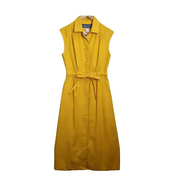 [BUNJANG] MIKURANJOLI Yellow Collar Sleeveless Belt Long Dress [S] / MIKURANJOLI 옐로우 카라 민소매 벨트 롱원피스 [S] 레트로룩