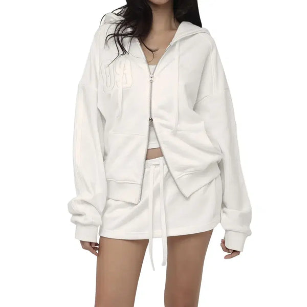 [BUNJANG] Klishere 09 Numbering Hooded Zip-up White / 클리시어 09 넘버링 후드집업 화이트