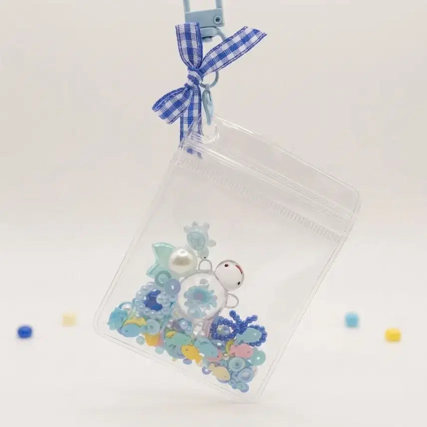 [BUNJANG] Charming's Handmade Beaded Pouch Shaker Keyring (Glow-in-the-Dark) / Blue / [키링] 행운의 비즈 파우치 쉐이커 키링 (반짝반짝 야광)/ 블루