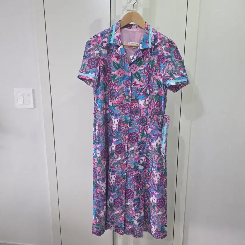 [BUNJANG] Choi Bok Ho Pink Floral Pattern Long Dress / 최복호원피스 핑크 플라워 패턴