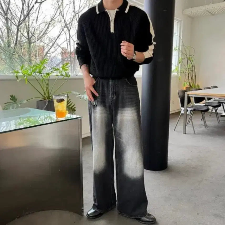 [BUNJANG] Hamo Color-Block Half-Zip Wool Knit / 하모 카라 배색 반집업 울 니트
