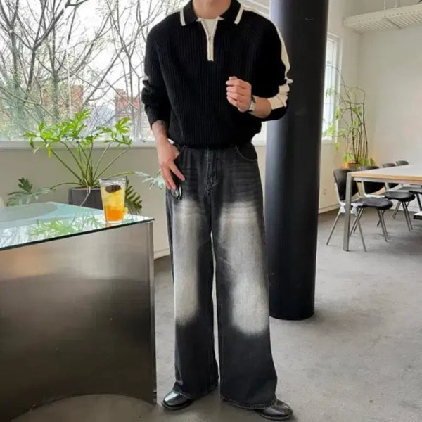 [BUNJANG] Hamo Color-Block Half-Zip Wool Knit / 하모 카라 배색 반집업 울 니트