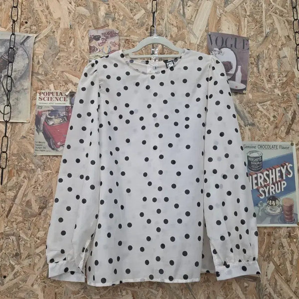 [BUNJANG] Dot See-through Back Button Long Sleeve Blouse / 도트 시스루 뒷단추 긴팔 블라우스 F