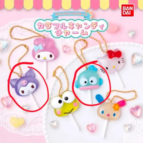 [BUNJANG] Bandai Sanrio Colorful Candy Charm Keychain Gacha Hankogyodon / Kuromi Bundle Set / 반다이 산리오 컬러풀 캔디참 키링 가챠 한교동/ 쿠로미 일괄 판매