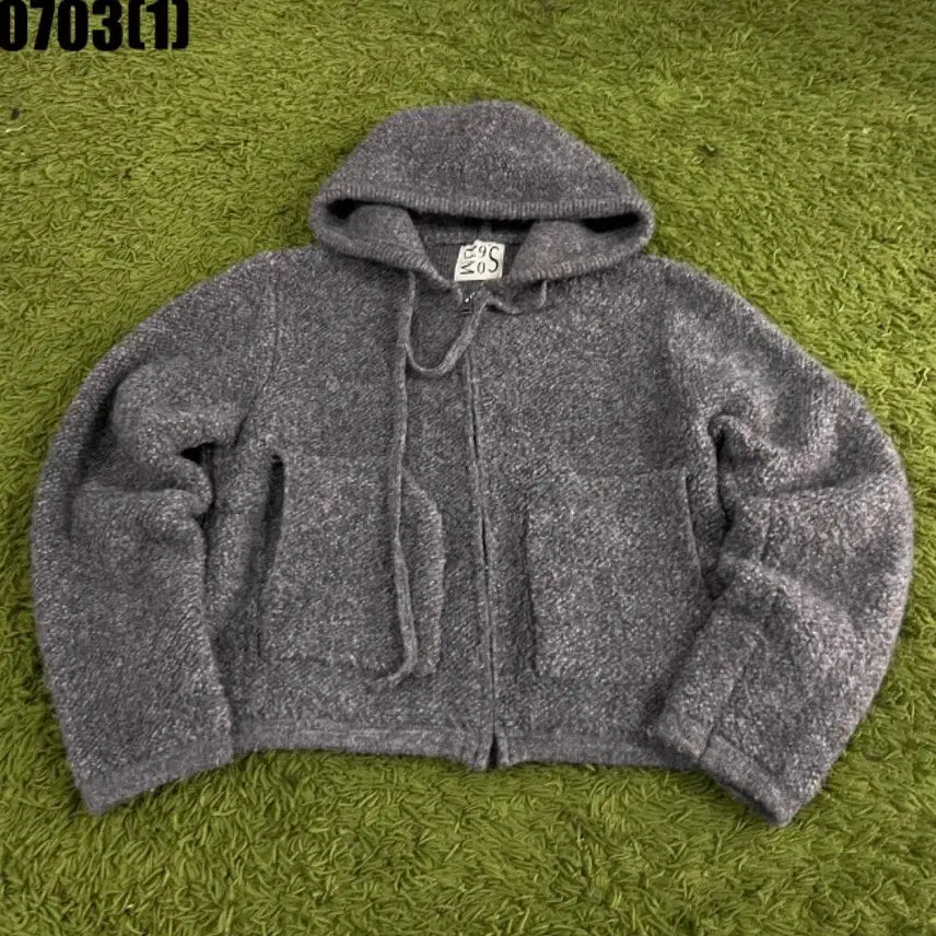 [BUNJANG] Grey Knit Hoodie Zip-Up / 니트 후드집업 그레이