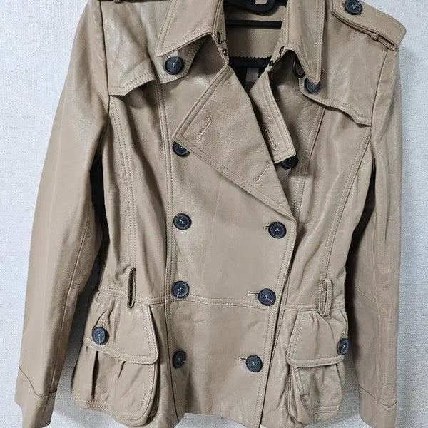 [BUNJANG] Beige Leather Trench Coat / 베이지색 가죽 트렌치코트