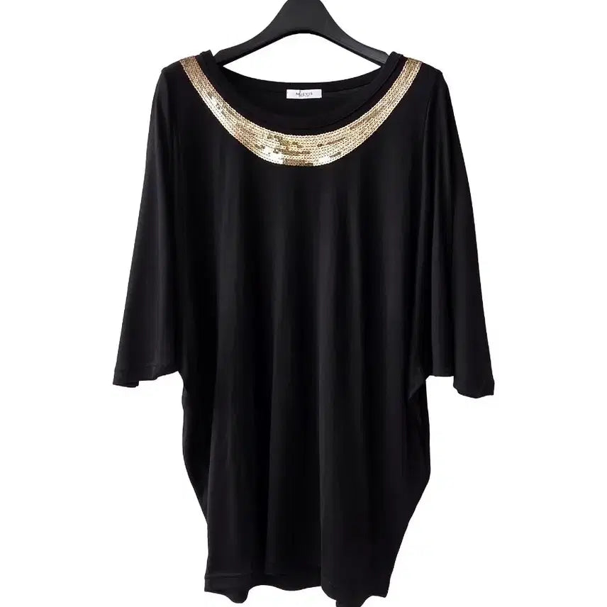 [BUNJANG] Gold Thread Neckline Loose T-Shirt / L/ 금사넥 장식 루즈 티셔츠