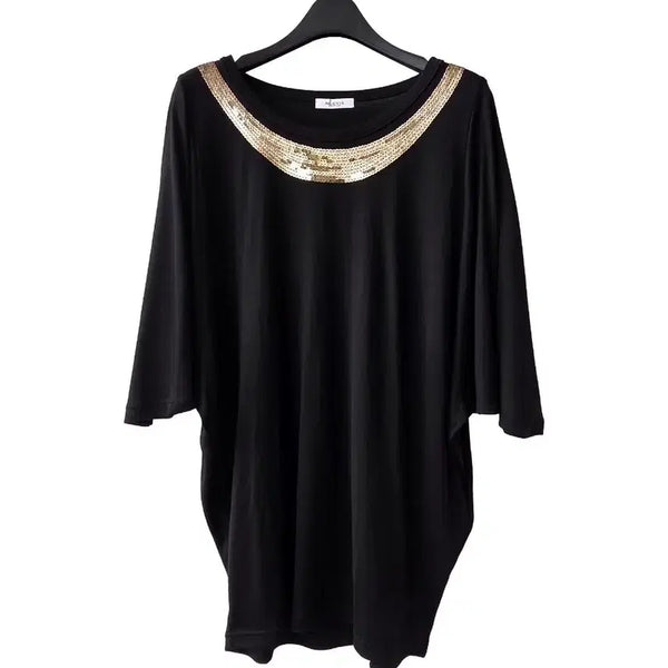 [BUNJANG] Gold Thread Neckline Loose T-Shirt / L/ 금사넥 장식 루즈 티셔츠