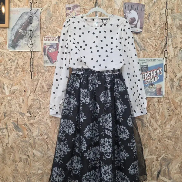 [BUNJANG] Organza Sheer Double Floral Pattern Skirt (Free Size) / 오간자 시스루 이중 플로럴 패턴 스커트 F