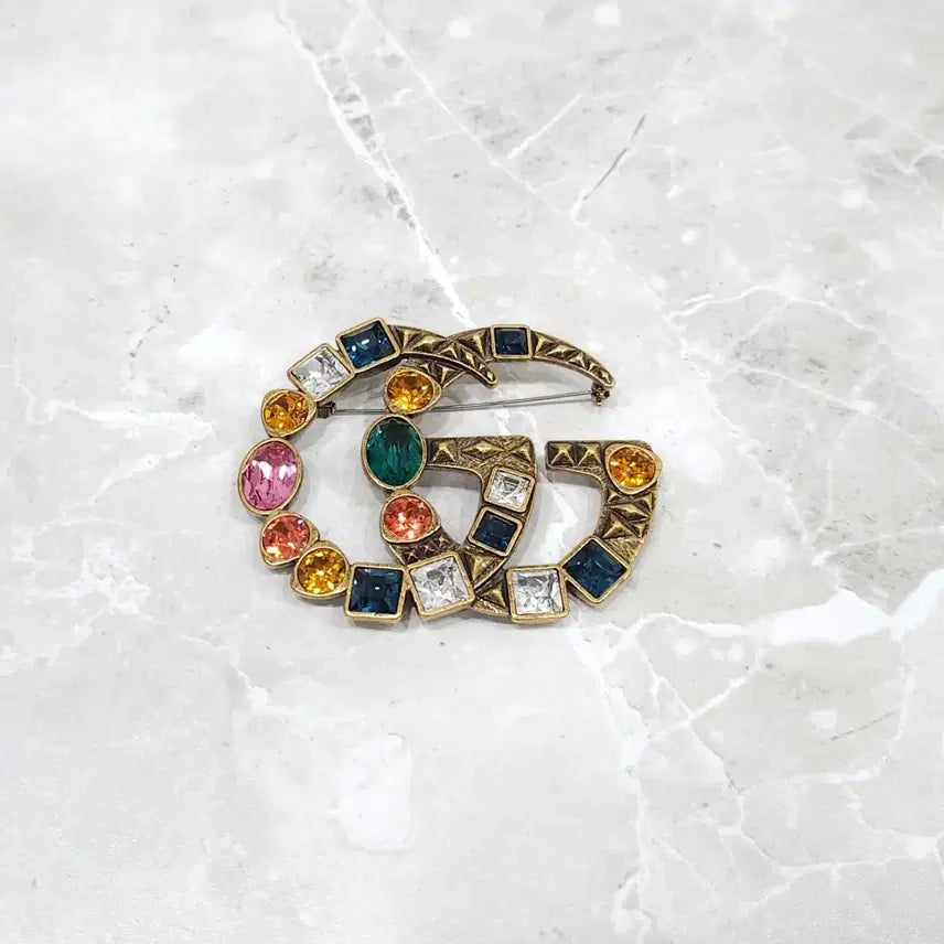 [BUNJANG] Gucci Crystal Double G Brooch 515149 / 구찌 크리스탈 더블 G 브로치 515149