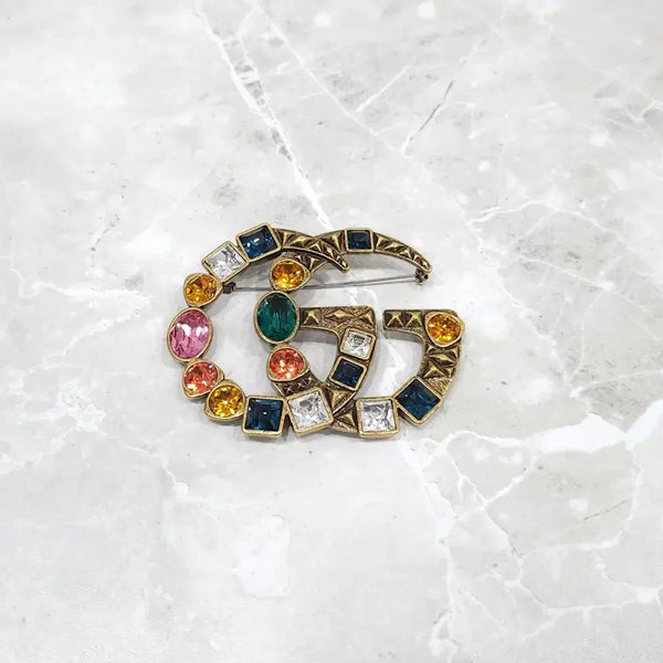 [BUNJANG] Gucci Crystal Double G Brooch 515149 / 구찌 크리스탈 더블 G 브로치 515149