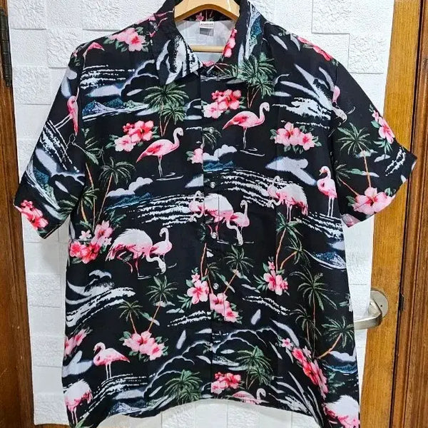 [BUNJANG] Flamingo Hawaiian Shirt Black XL / 플라밍고 하와이안 셔츠 블랙 XL