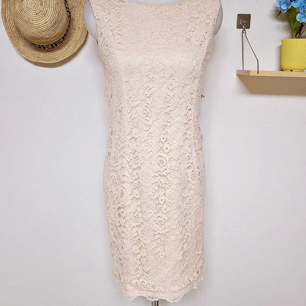[BUNJANG] LYNN Cord Lace Boatneck Mini Dress Pink Beige / LYNN 코드레이스 보트넥 미니원피스 66 핑크베이지