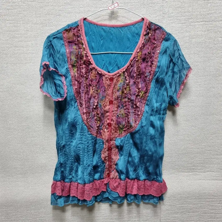 [BUNJANG] Frilled Floral Short Sleeve Blouse / 자080 반팔 블라우스