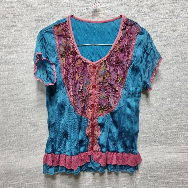[BUNJANG] Frilled Floral Short Sleeve Blouse / 자080 반팔 블라우스