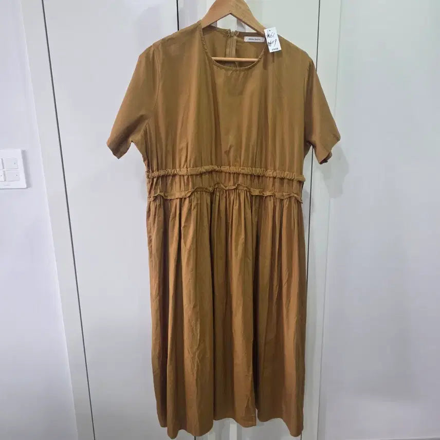 [BUNJANG] Ruffle Waist Shirring Dress Brown / [Unknown Brand] 러플 허리 셔링 원피스 브라운