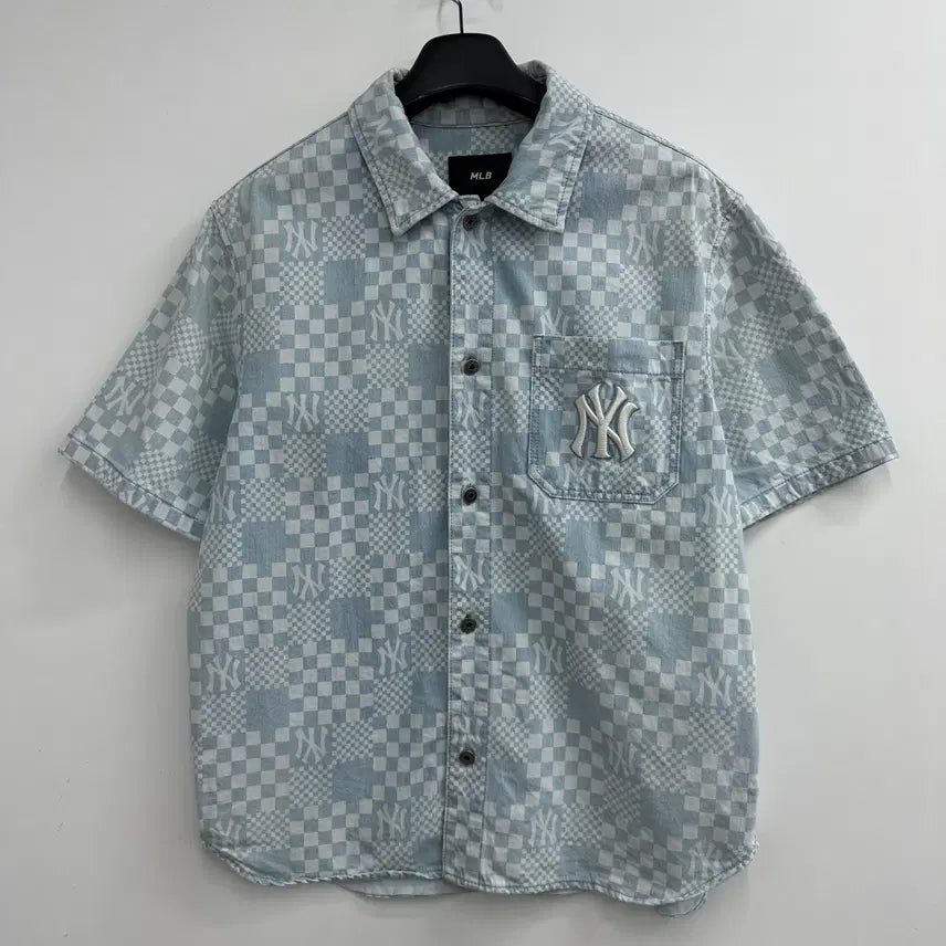 [BUNJANG] MLB Men's Loose Fit Denim Short Sleeve Shirt Jacket / 95 MLB 남자 루즈핏 데님 반팔 셔츠 자켓