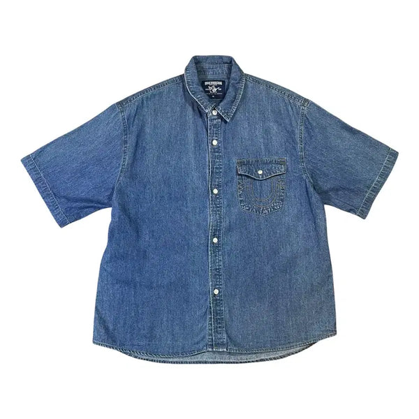 [BUNJANG] True Religion Short Sleeve Denim Shirt / 트루릴리젼 반팔 데님 셔츠